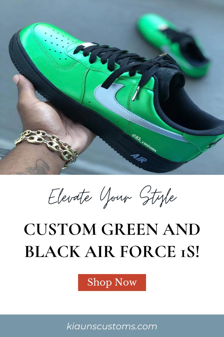 Elevate Your Style with Custom Green and Black Air Force 1s! 🟢⚫ Customizable Green Sneakers For Streetwear, Customizable Leather Low-top Sneakers, Custom Green Low-top Sneakers, Custom Green Sneakers For Streetwear, Customizable Black High-top Sneakers, Customizable Black Low-top Sneakers, Customizable Low-top Black Sneakers, Customizable Black Sneakers With Round Toe, Custom Black Sneakers With Round Toe