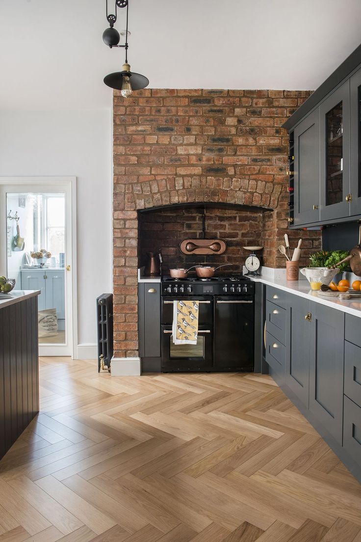 the kitchen is clean and ready for us to use it's stove top oven