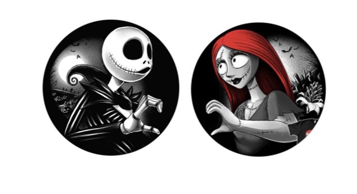 jack and sally from the animated movie, which appears to be painted in black and white