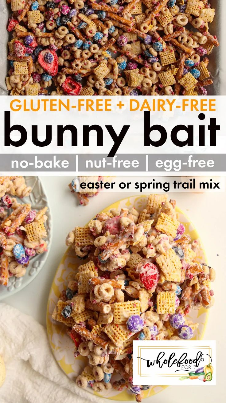 a plate full of bunny bar cereal with the title overlay