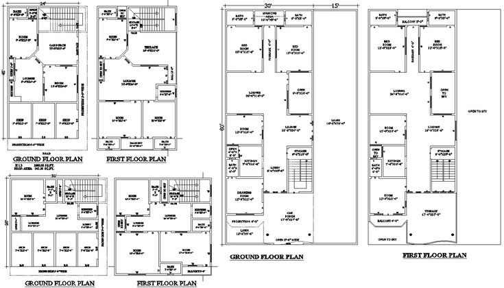 the floor plan for an apartment building with three floors and two garages, including one bedroom