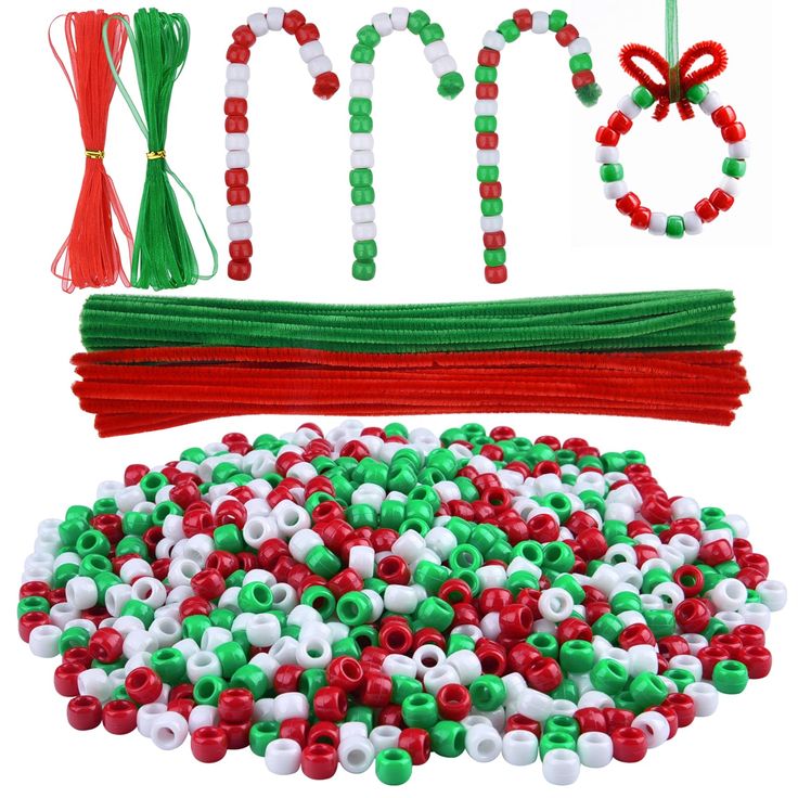 the beads are red, white and green in color for christmas decorating or decoration