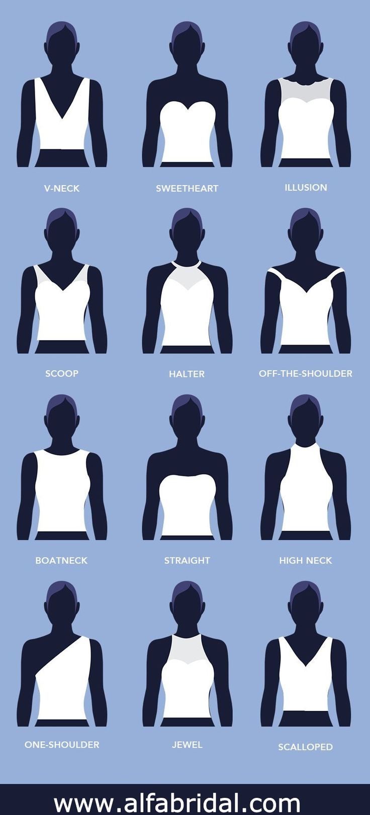 the silhouettes of women's clothing are shown in blue and white, as well as