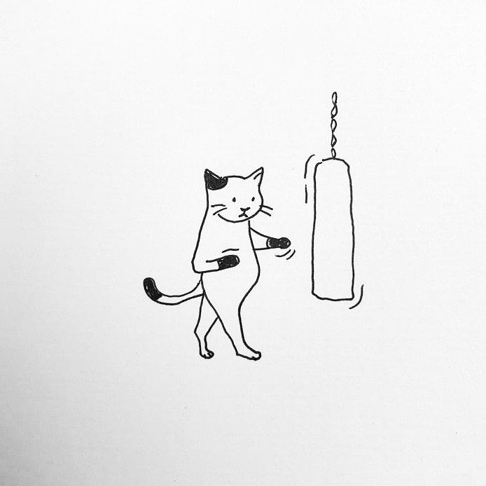 a black and white drawing of a cat next to a light pole with a candle on it