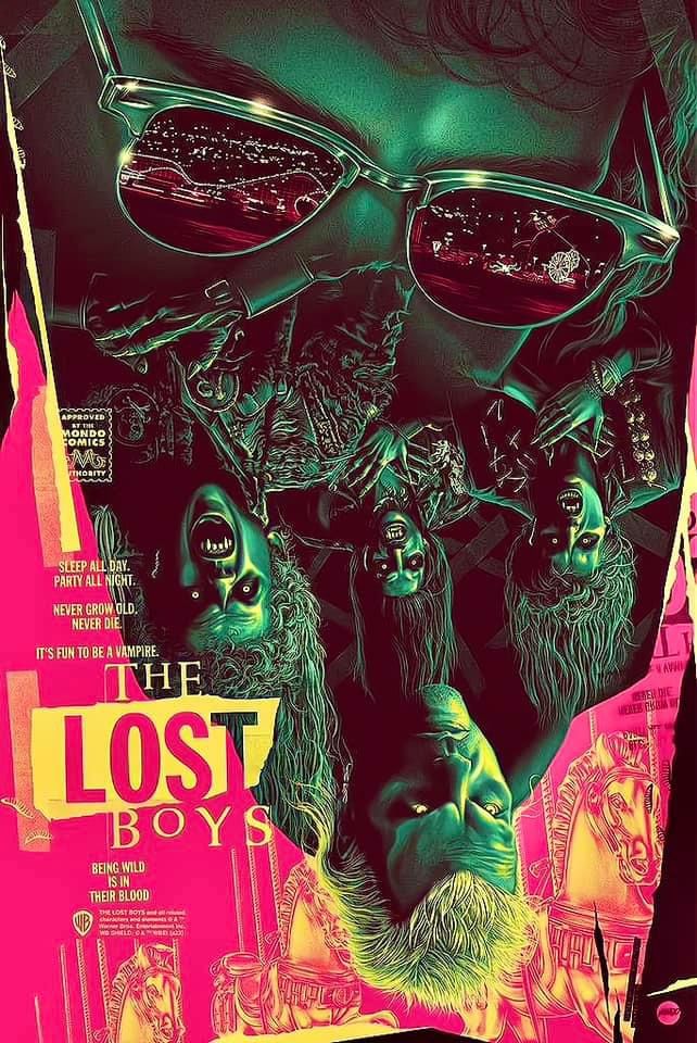 the lost boy movie poster with an image of two men wearing sunglasses and beards