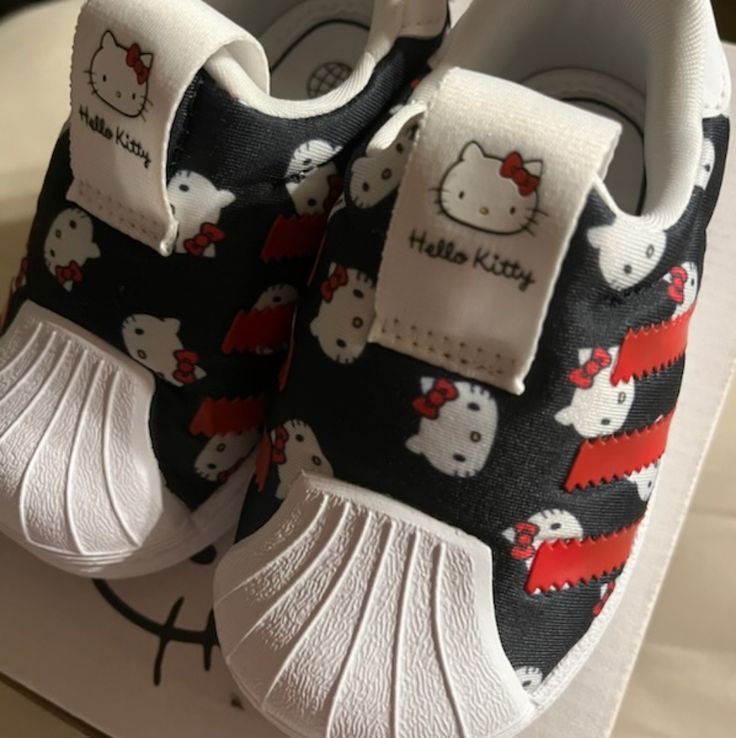 Never Worn Hello Kitty X Adidas Collab Shoes! Playful Black Non-slip Sneakers, Cute Black Low-top Sneakers, Black Cute Low-top Sneakers, Playful Black Low-top Sneakers, Adidas Superstar Blue, Shoes Hello Kitty, Black Swag, Toddler Adidas, Adidas Tubular Shadow