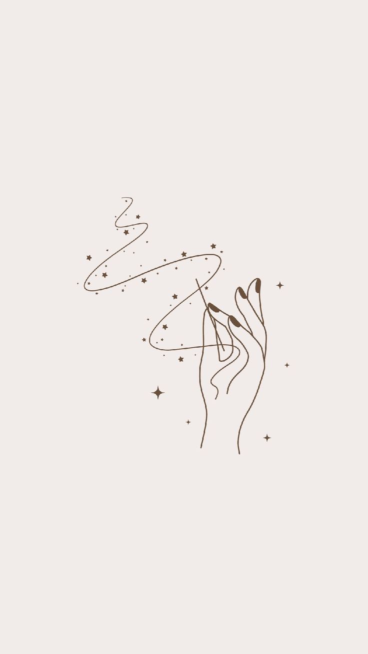 a woman's hand reaching up into the sky with stars and lines on it