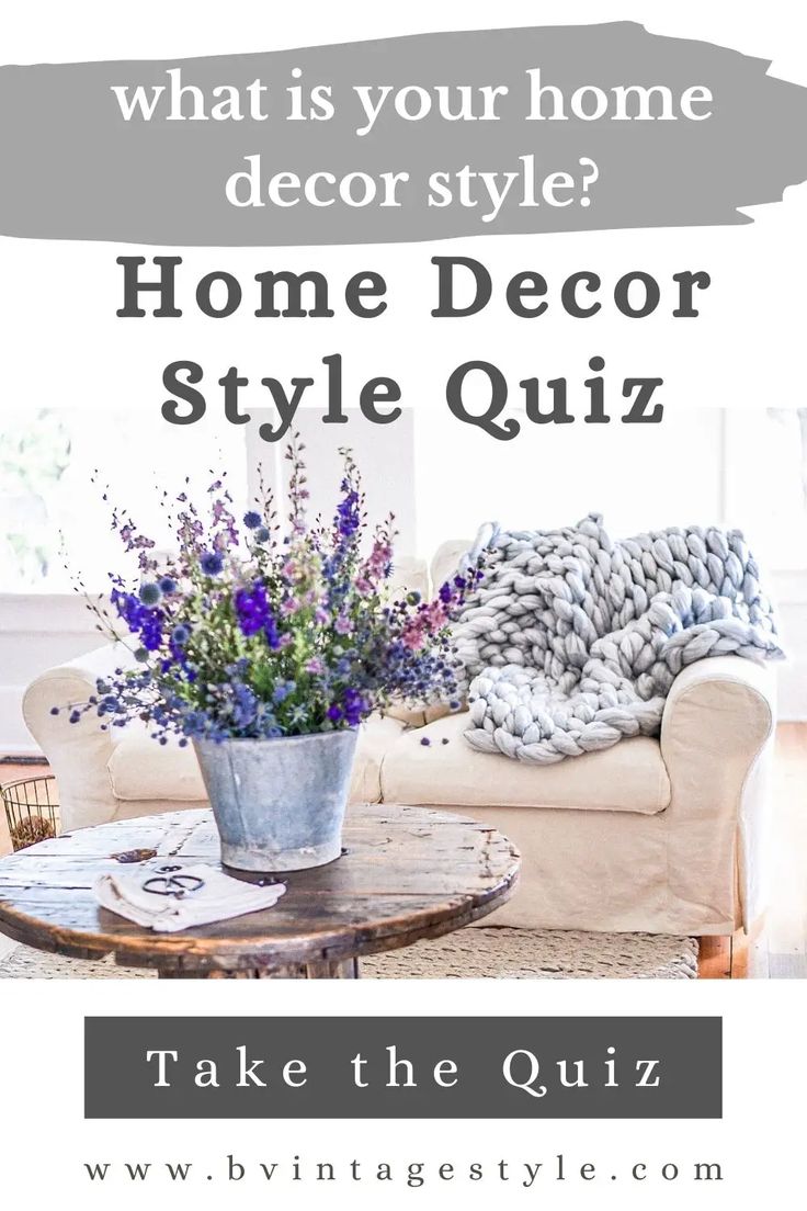 a living room with a couch, table and flowers on it that says what is your home decor style?