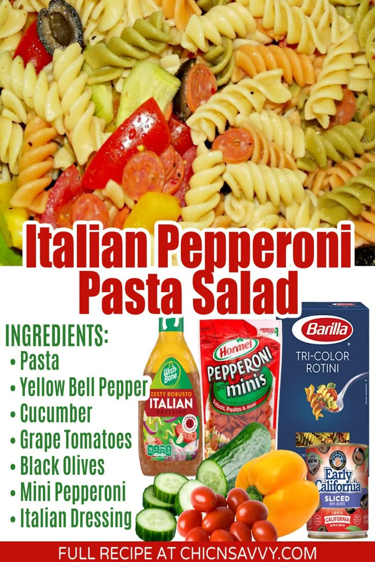 Italian Pepperoni Pasta Salad Pasta Salad Recipes With Italian Dressing Pepperoni, Italian Pepperoni Pasta Salad, Pepperoni Salad Pasta, Pepperoni Pasta Salad Recipes, Party Pasta Salads For A Crowd, Pool Party Salad Ideas, Pasta Pepperoni Salad, Side Dishes That Travel Well, Pasta Salad Recipes With Pepperoni