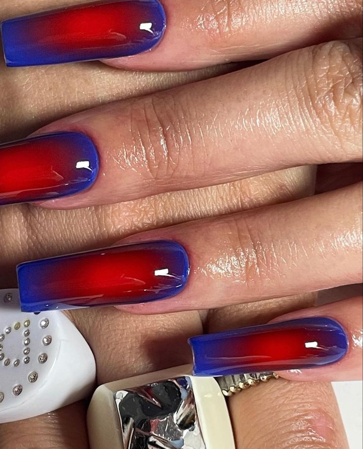 Acrylic nails, gel nails, aura nails Nail Aura Art, Hozier Inspired Nails, Aura Nail Design, Acrylic Nail Aesthetic, Aura Nails Aesthetic, Acrylic Nails Ideas Aesthetic, Red And Blue Nails Design, Acrylic Nail Inspo Aesthetic, How To Do Aura Nails