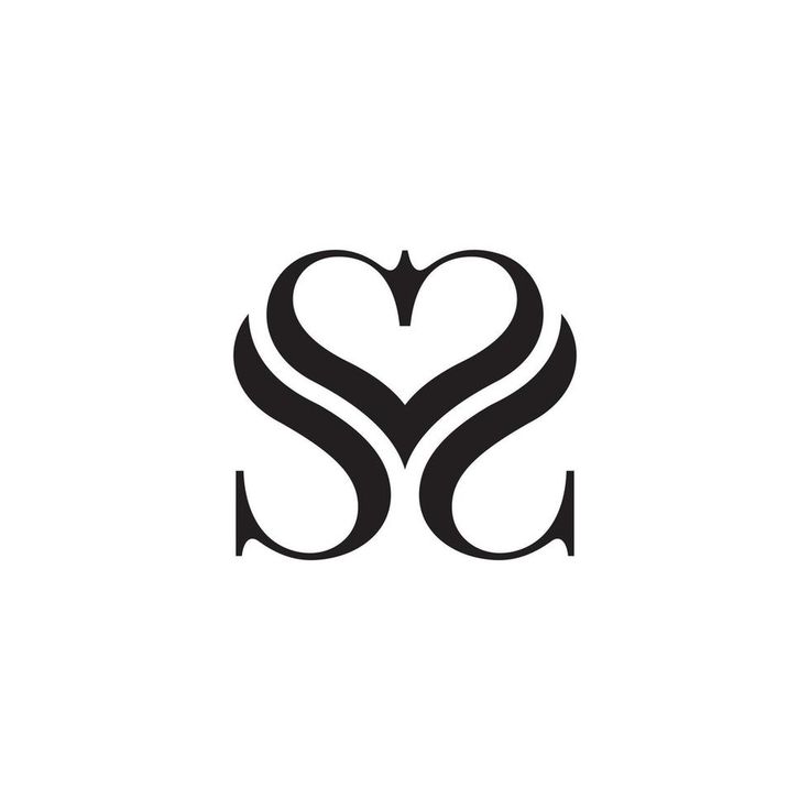 the letter s is made up of two overlapping shapes and has a heart in it