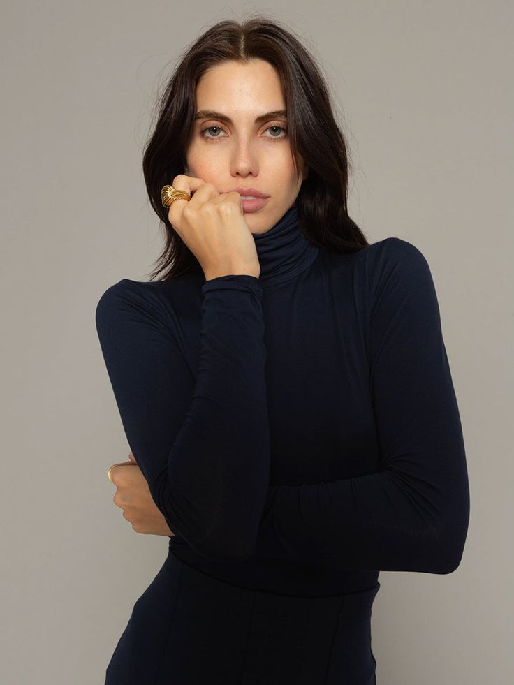 The perfect fitting turtleneck needed in every closet. Inspired by the ballet world with a high neck and long sleeves. Super soft modal fabric that feels like butter. Ripley Rader, Navy Turtleneck, Modal Fabric, The Ballet, Black Turtleneck, High Neck, Turtle Neck, Ballet, Butter