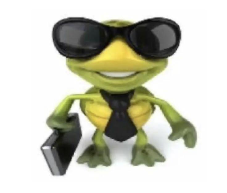 a cartoon frog wearing sunglasses and tie with a briefcase in his hand, 3d illustration