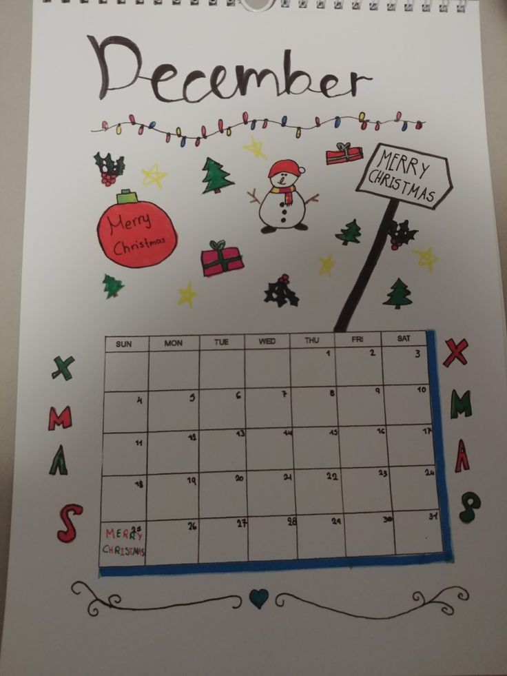 a calendar with christmas decorations on it and a snowman holding a sign that says december