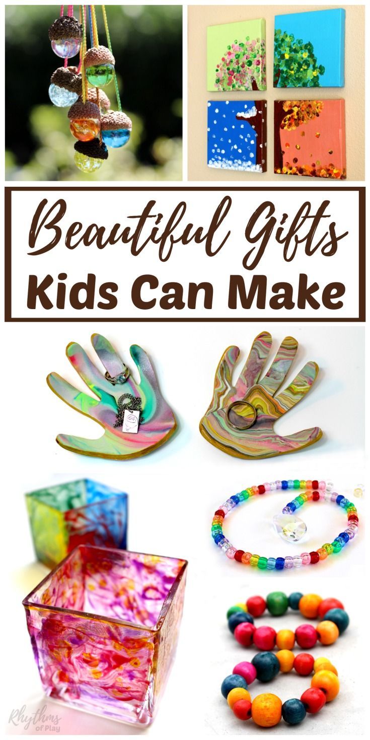 beautiful gifts kids can make with their own hands and feet, including beads, bracelets, necklaces, jewelry