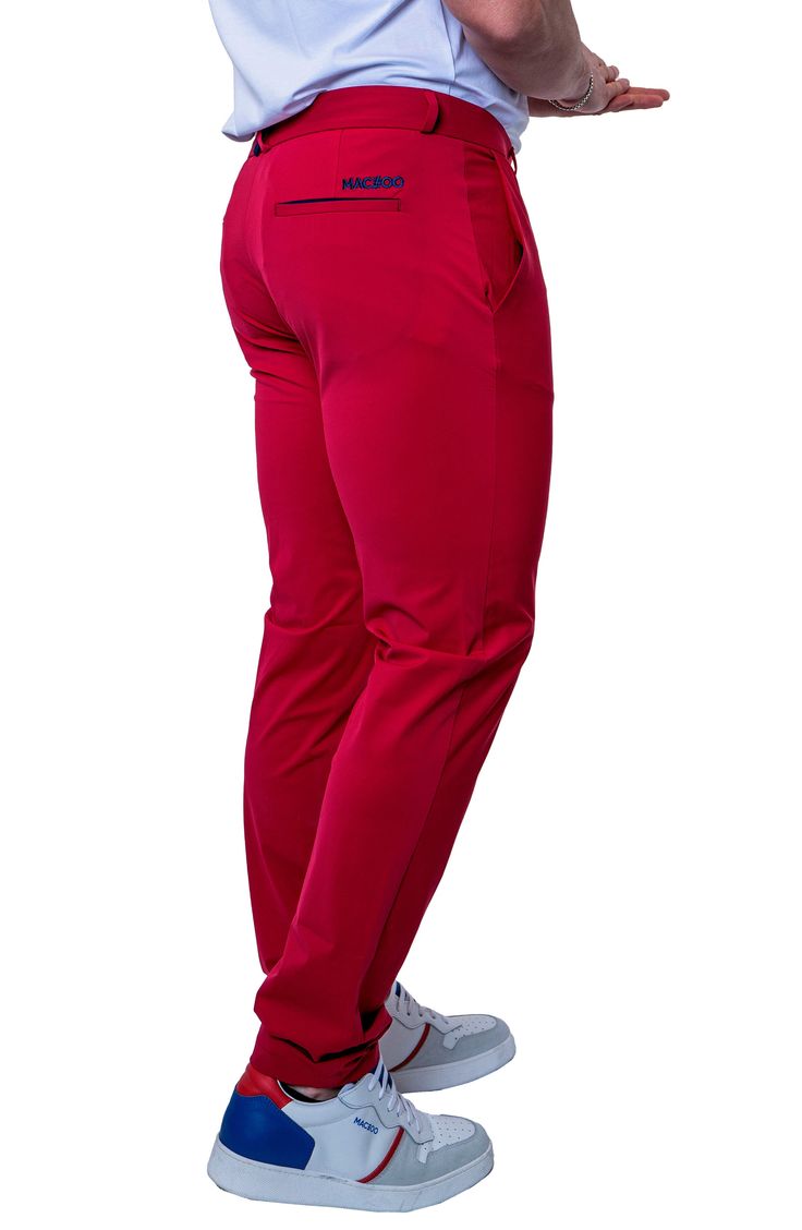 A stretchy and slim fit defines these timeless pants made for all-day comfort and endless style. Zip fly with button closure Front slant pockets; back welt pockets 85% polyamide, 15% elastane Hand wash, dry flat Made in Turkey Stretch Elastane Straight Work Pants, Stretch Straight Elastane Work Pants, Stretch Elastane Work Pants For Business Casual, Slim Fit Bottoms With Pockets, Elastane Work Pants With Pockets, Stretch Elastane Ankle-length Work Pants, Stretch Ankle-length Elastane Work Pants, Fitted Red Dress Pants For Business Casual, Red Fitted Dress Pants For Business Casual