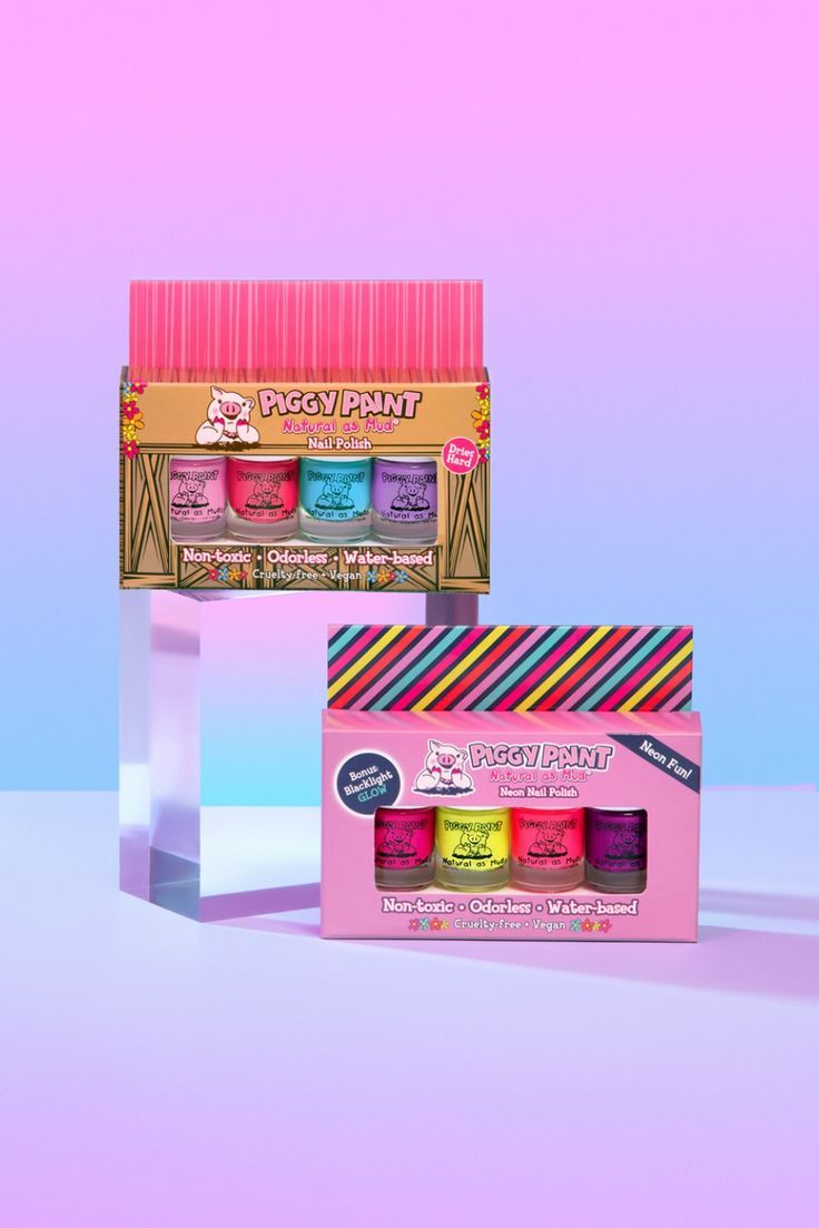 The 4-polish box set and Neon box set (glows in blacklight!) are perfect for your toddler and little one! With smaller bottles and brushes + a variety of colors, it makes for a fun at-home manicure together! You can also find these in store at Target! 💅 Toddler Nails, Nail Polish For Kids, Kids Nail Polish, Water Based Nail Polish, Neon Nail Polish, Neon Box, Neon Nails, Manicure At Home, Small Bottles