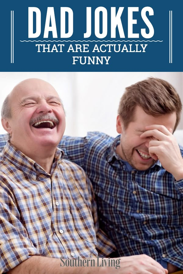 two men laughing while sitting on a couch with the caption dad jokes that are actually funny