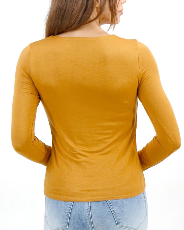 Yellow Long Sleeve Top Brighten up your basics with the new Modal V-Neck Long Sleeve Tee! An everyday basic that’s effortlessly elevated, this mustard long sleeve top features a luxurious modal fabric and G&L design details that set this tee head and shoulders above the rest. The double-lined bodice and neckline create a smooth, high quality finish - without the high pricetag. Get ready to fall in love with this versatile long sleeve top that’s a style standout in any season! Why you’ll love it: Gold V-neck Top For Fall, Yellow Tops For Workwear In Fall, Yellow Tops For Fall Workwear, Yellow Stretch Long Sleeve Top, Mustard Long Sleeve Blouse For Fall, Yellow Long Sleeve Tops For Fall, Plain V-neck Top For Fall, Gold Long Sleeve Tops For Spring, Gold Stretch Long Sleeve Tops