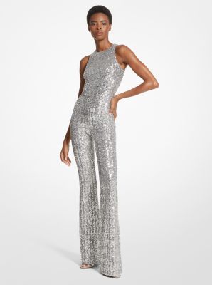 This Italian-made jumpsuit recasts the one-piece style as a head-turning evening look. Punctuated with light-catching sequins, the racerback silhouette is made with a stretch-infused tulle that enhances the gentle movement of its flared pant. Made in Italy. Cocktail Embellished Fitted Jumpsuits And Rompers, Embellished Fitted Jumpsuit For Cocktail, Fitted Embellished Jumpsuit For Cocktail, Embellished Fitted Cocktail Jumpsuit, Fitted Embellished Jumpsuits And Rompers For Evening, Embellished Fitted Jumpsuits And Rompers For Evening, Fitted Embellished Jumpsuit For Evening, Embellished Fitted Jumpsuits And Rompers For Formal Occasions, Fitted Evening Jumpsuits And Rompers With Contrast Sequin