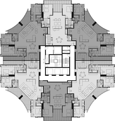 the floor plan for an office building with multiple floors and several rooms, all in different colors