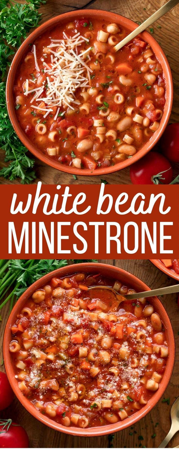 minestrone soup with white beans and vegetables White Bean Minestrone Soup, 3 Bean Minestrone, Minestrone Soup No Beans, 3 Bean Minestrone Soup, Bean Minestrone Soup, Chunky Soups, Iron Meals, Savory Lunch, Cannellini Beans Recipes