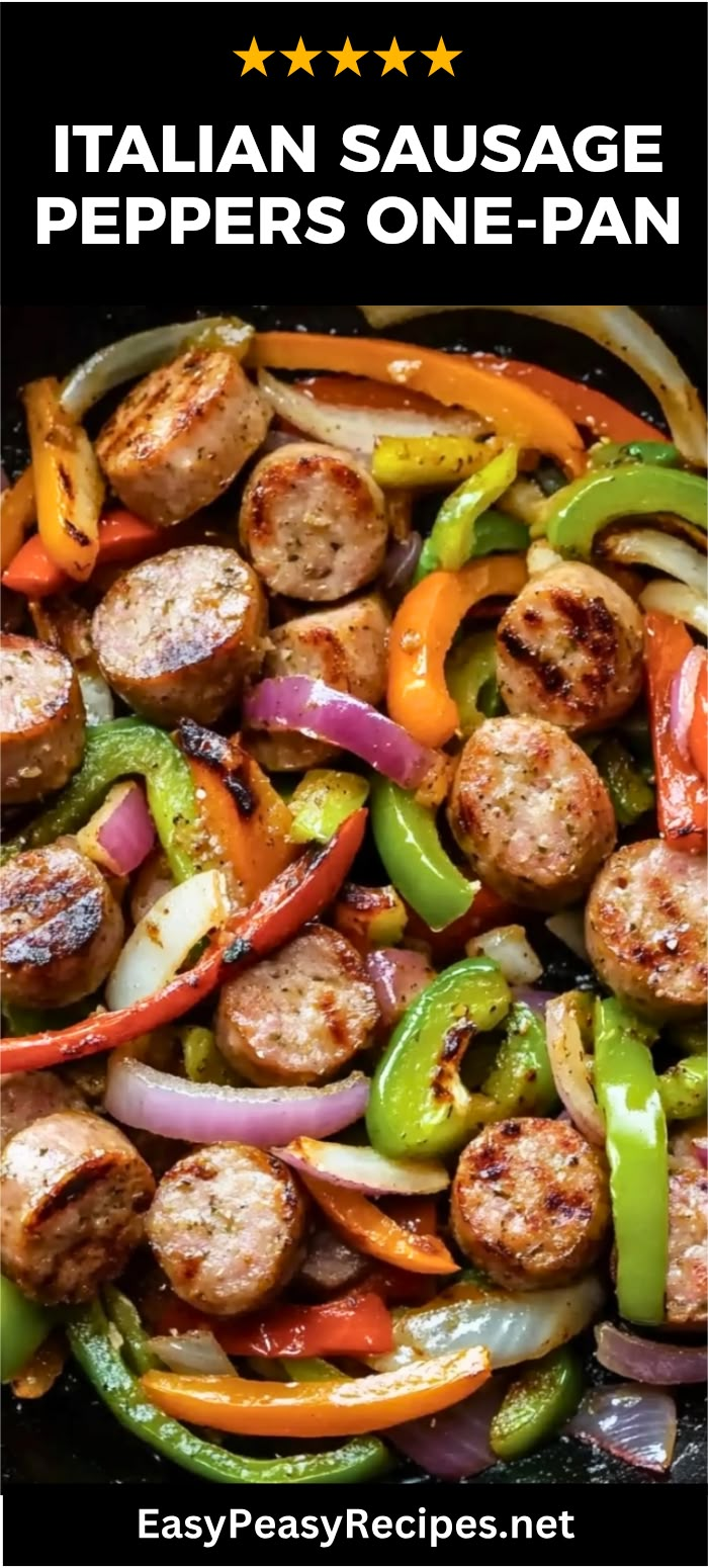 Craving a scrumptious dinner that's hassle-free? Try this amazing One-Pan Italian Sausage, Peppers, and Onions recipe! This easy dish is packed with delicious flavors and perfect for busy weeknights. Sauté juicy Italian sausage with vibrant bell peppers and sweet onions for a seriously tasty meal. Loaded with herbs and spices, it's a real crowd-pleaser! Serve it as a hearty main or pile it into a warm sub roll for an unforgettable sandwich. Check out this simple, satisfying recipe everyone will love! Italian Sausage Peppers And Onions, Easy Italian Dinner Recipes, Dinner Ideas Italian, Sausage Dinners, Recipes Vegetarian Easy, Italian Sausage Peppers, Italian Dinner Ideas, Italian Sausage And Peppers, Easy Italian Dinner