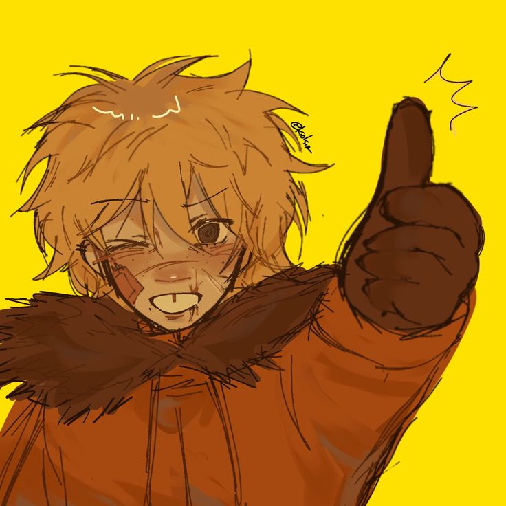 a drawing of a man with long hair giving the thumbs up sign while standing in front of a yellow background