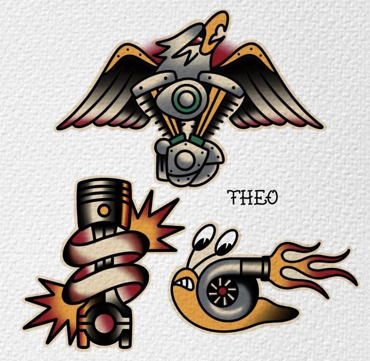 three different tattoo designs on white paper