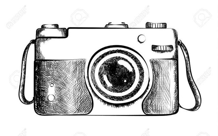 sketched photo camera on white background with clippings stock image - royalty illustration