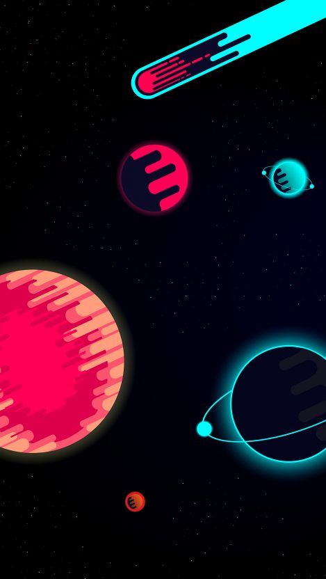 an image of planets in the sky with neon colors on them, including saturn and pluto