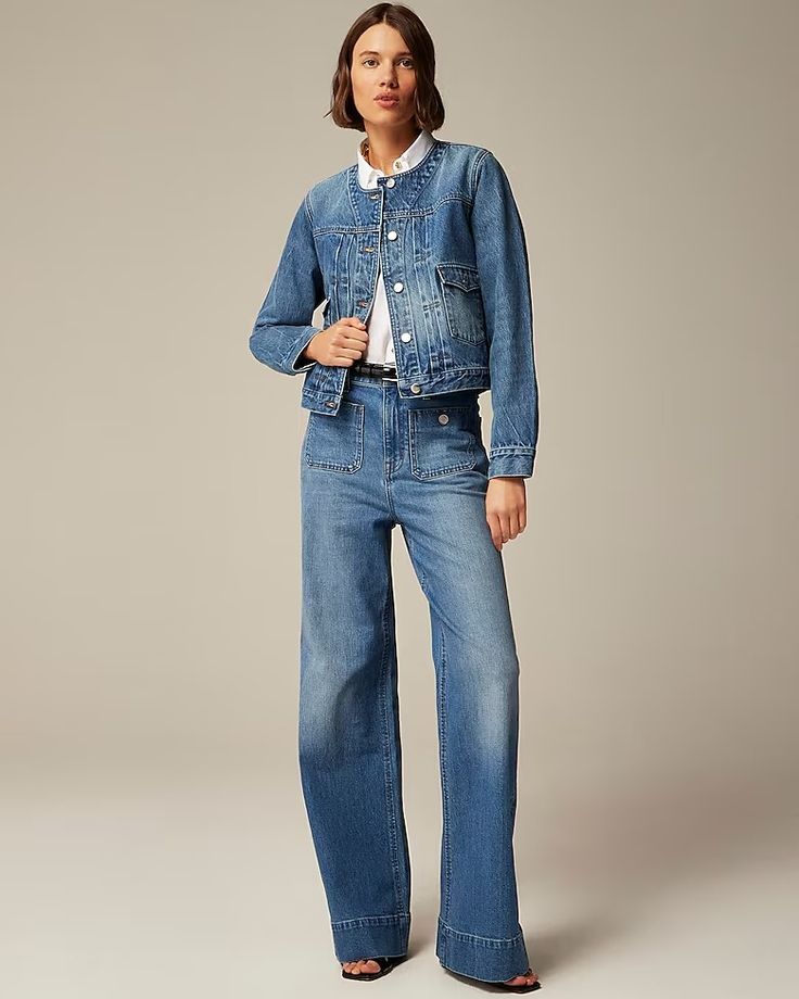 J.Crew: Pleated Denim Lady Jacket For Women J Crew Looks, Lady Jacket, Pleated Denim, Trench Dress, J Crew Style, Double Denim, J Crew Men, Jacket For Women, Jcrew Women