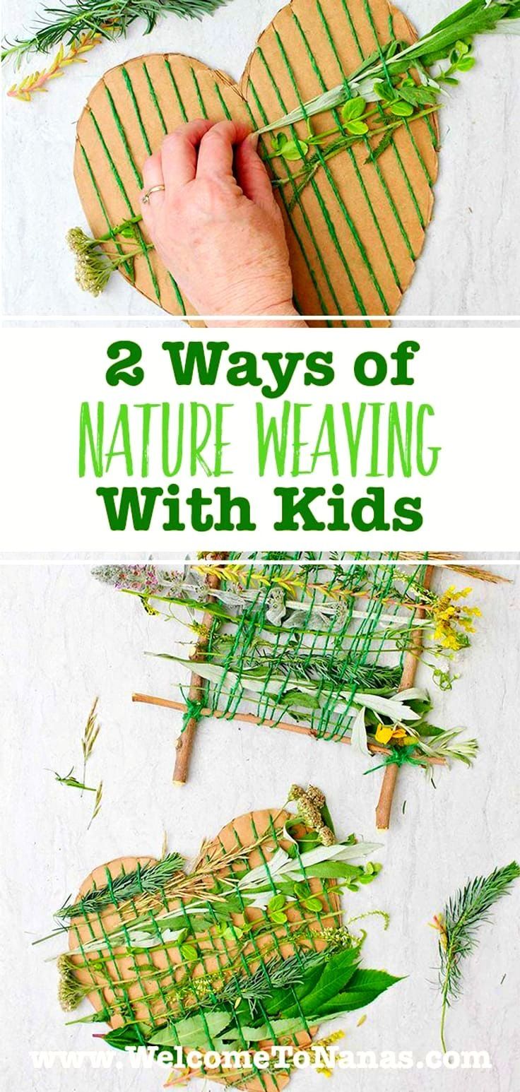 the steps to making nature weaving with kids