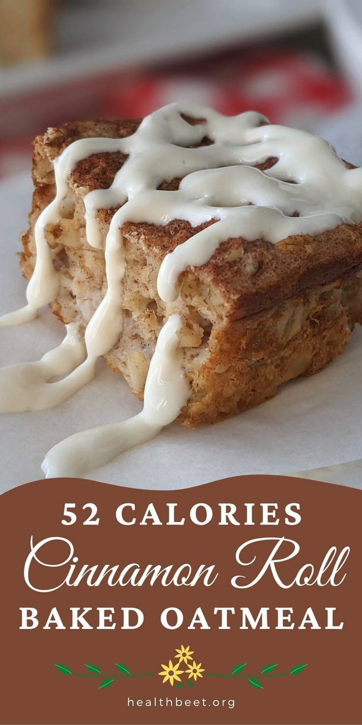 cinnamon roll baked oatmeal with icing on top