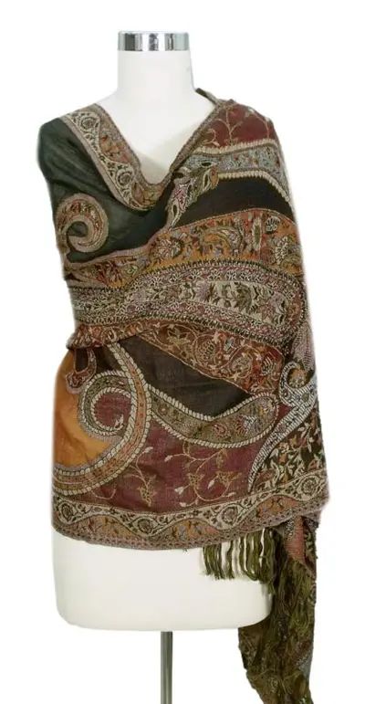 Indian Jamawar Wool Shawl with Paisley Motifs - Himalayan Heirloom | NOVICA Luxury Traditional Shawl With Self Design, Luxury Traditional Shawl With Traditional Patterns, Burgundy Clothing, Paisley Motifs, Flower Dance, Kings And Queens, Paisley Scarves, Wool Wrap, Wrap Shawl