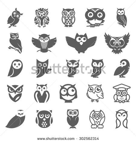 owl icon set in black and white on a white background stock photo, images and royalty