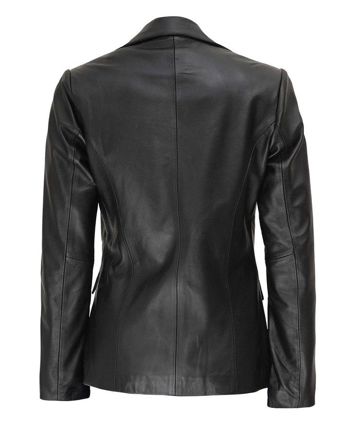 Two Button Women's Black Leather Blazer
Here you go ladies, Fanjackets has produced this Two Button Women's Black Leather Blazer at a price that you would all choose on wearing it at work. The black leather blazer for women indeed looks stylish, with a wide lapel collar and front two buttoned closures. Inside polyester lining has been applied and two flap pockets are made on the waist part to keep your belongings safe. Black Single Breasted Outerwear For Business Meetings, Black Leather Jacket For Office With Hidden Buttons, Black Office Blazer With Button Closure, Black Leather Jacket With Hidden Button For Work, Black Leather Jacket With Hidden Button Closure For Work, Leather Button-up Blazer For Work, Black Leather Jacket For Workwear, Black Career Blazer With Double Button Closure, Leather Button-up Blazer For Formal Occasions