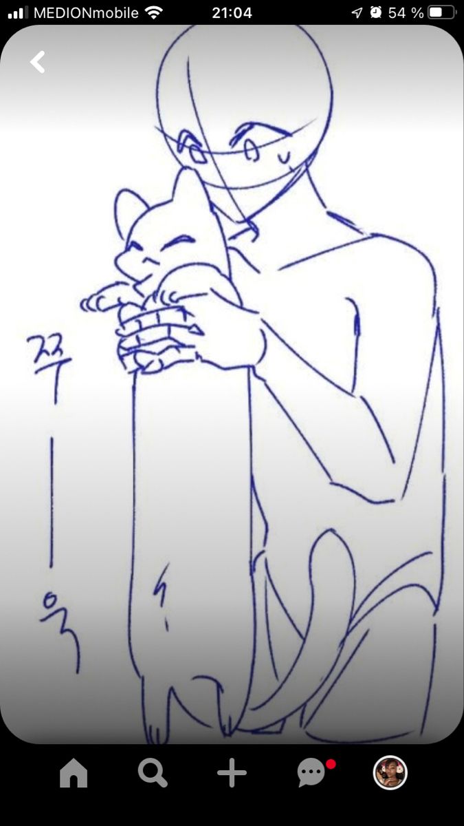 a drawing of a person holding a cat