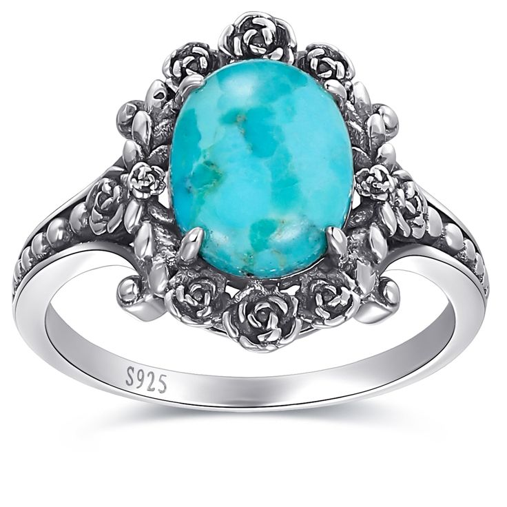 PRICES MAY VARY. Embrace Timeless Beauty: This stunning vintage-inspired ring features a captivating turquoise stone surrounded by delicate floral details, adding a touch of timeless elegance to your everyday look. Masterfully Crafted: Meticulously handcrafted with attention to detail, this ring showcases exceptional craftsmanship and durability, ensuring it remains a cherished piece for years to come. From Casual to Chic: This versatile ring effortlessly transitions from casual daytime wear to Silver Flower Ring, Teal Turquoise, Oxidised Jewellery, Sterling Silver Flowers, Retro Flowers, Flower Ring, Silver Flowers, Ring For Women, Jewelry For Women