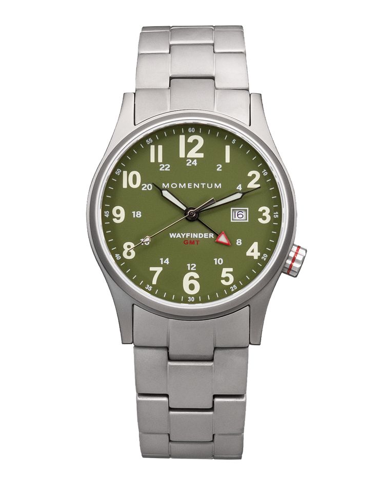 Outdoor Stainless Steel Watch Accessories With Subdials, Outdoor Stainless Steel Watch Accessories With Analog Display, Outdoor Stainless Steel Watches With Subdials, Classic Outdoor Watch With Analog Display, Green Watches With Metal Dial For Outdoor, Green Outdoor Watches With Metal Dial, Green Outdoor Watch With Metal Dial, Green Analog Watch For Everyday Use, Functional Automatic Watches For Outdoor