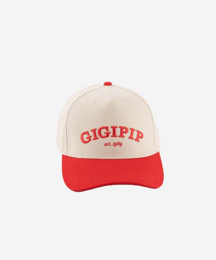 Gigi Pip trucker hats for women - Gigi Pip Canvas Trucker Hat - 100% Cotton Canvas w/ cotton sweatband + reinforced from panel with 100% polyester mesh trucker hats with gigi pip embroidered on the front panel with an adjustable velcro bag [cream-red] Retro Adjustable Trucker Hat With Curved Visor, Retro Curved Bill Trucker Hat For Baseball Season, Retro Trucker Hat With Curved Bill For Streetwear, Retro Dad Hat With Curved Bill For Baseball Season, Retro Curved Bill Trucker Hat For Streetwear, Retro Snapback Hat With Embroidered Logo For Baseball Season, Retro Dad Hat For Baseball Season, Retro Curved Bill Dad Hat For Baseball Season, Retro Baseball Cap With Curved Visor