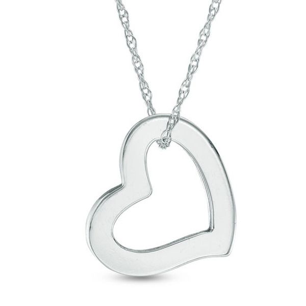 Make your romantic sentiments known with this shimmering heart pendant. Created in cool 14K white gold, this petite open look captures your sweet love story in a simple yet heartfelt way. Polished to a bright shine, the heart suspends slightly askew along an 18.0-inch rope chain that secures with a spring-ring clasp. Classic Open Heart Jewelry For Valentine's Day, White Gold Heart Pendant For Promise, White Gold Heart Pendant Jewelry For Promise, Promise Heart Pendant Necklace With Heart Charm, Heart Pendant Necklace With Heart Charm For Promise, Diamond Cut Heart Necklace, Classic Open Heart Necklace For Valentine's Day, Classic White Heart Necklace For Valentine's Day, Classic Open Heart Necklace With Heart Charm