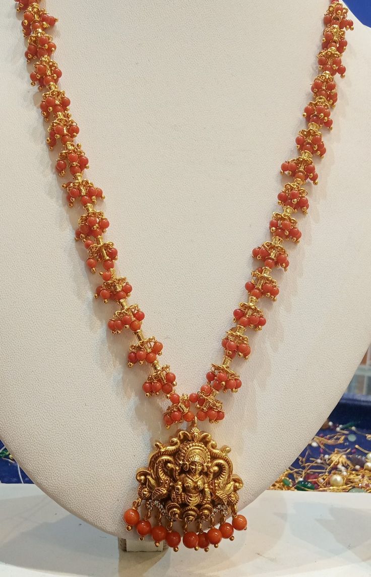 Coral Gold Necklace, Pagadalu Chains, Pagadalu Jewellery, 16 Grams Gold Necklace Designs, Coral Necklace Indian Gold, Pagadam Jewellery, Coral Necklace Designs, Coral Jewelry Indian Gold, Beaded Wedding Jewelry