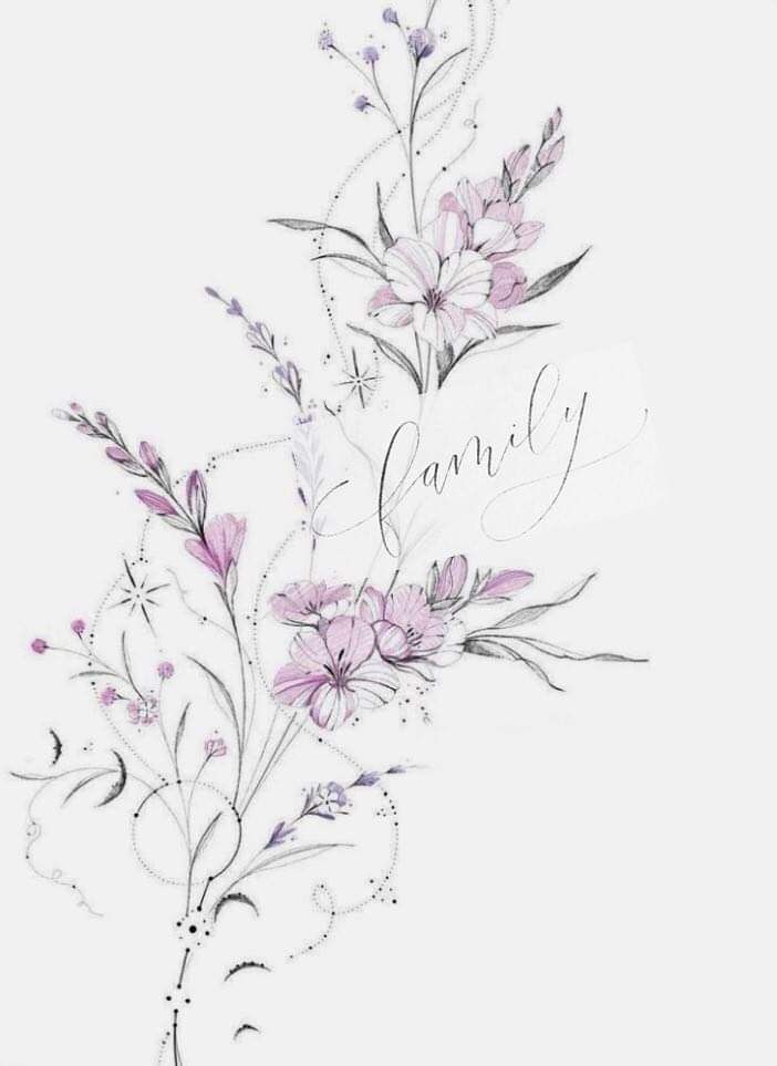 a drawing of flowers with the word family on it