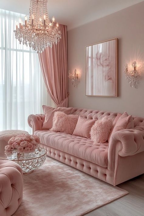 Pink Modern Living Room, Living Room With Pink Sofa, Pink Furniture Living Room, Pink Lounge Ideas Living Rooms, Cream And Pink Living Room, Pink House Aesthetic Interior, Pink Aesthetic Interior, 90s Living Room Aesthetic, Living Room Inspiration Pink