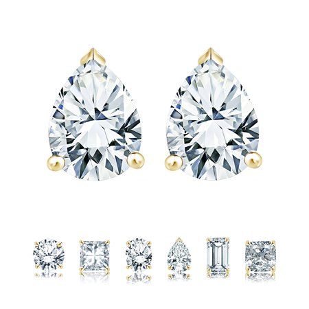 Embellish her ears with these 2 Carat Pear Cut Moissanite Minimalist Solitaire Stud Earrings In 18K Yellow Gold Plating Over Silver. Skillfully hand-cut into a nice pear cut by our experts in lapidary, these flawless earrings with moissanite gemstones are made up of 2 carat moissanite on yellow gold plating over silver, and each side of the earrings weight 1 carat. Special and non-traditional, these earrings with moissanite gemstones is perfect for those who would love to express their charisma Cushion Cut Moissanite, Emerald Cut Moissanite, Solitaire Earrings, Solitaire Studs, Moissanite Earrings, Birthstone Earring, 2 Carat, Pear Cut, 1 Carat