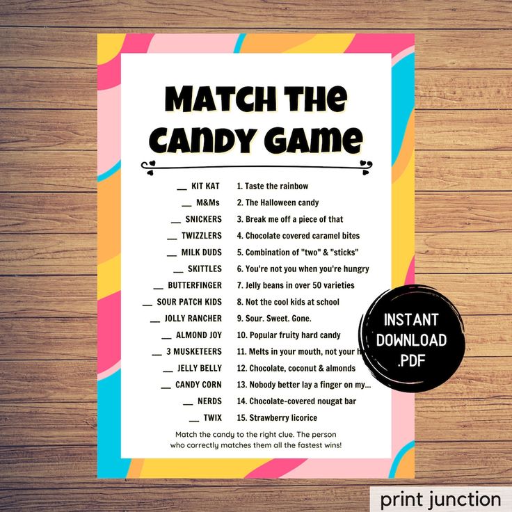 printable match the candy game