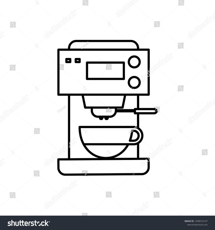 a coffee machine with a cup on the top line art, black and white drawing