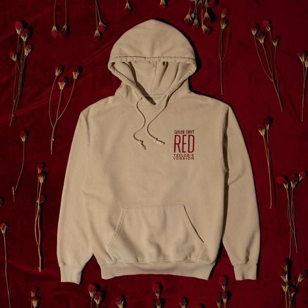 a white hoodie with the words red on it