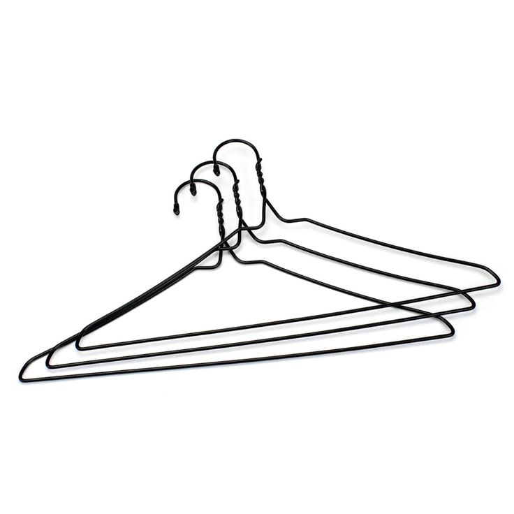 three black hangers on a white background